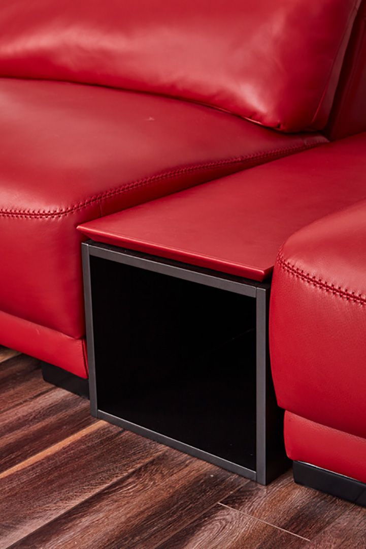 EK8012 Red Genuine Leather Sofa, Loveseat & Cabinet Table Set