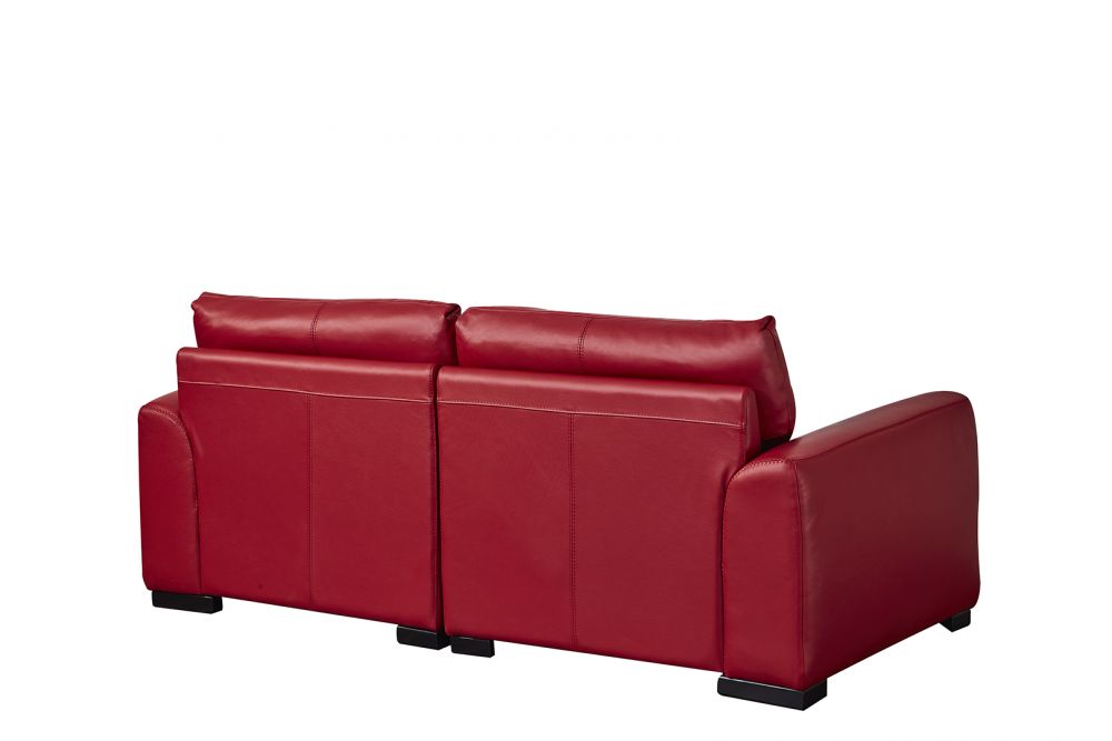 EK8012 Red Genuine Leather Sofa, Loveseat & Cabinet Table Set