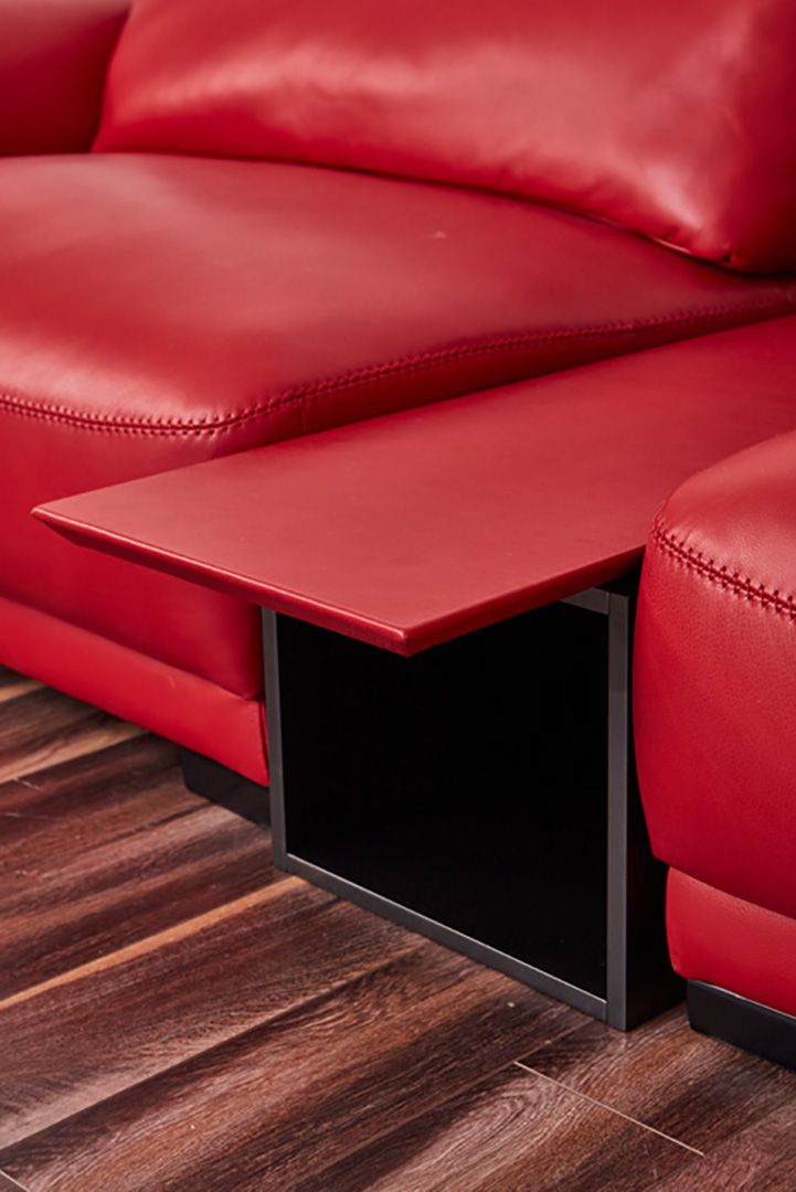 EK8012 Red Genuine Leather Sofa, Loveseat & Cabinet Table Set