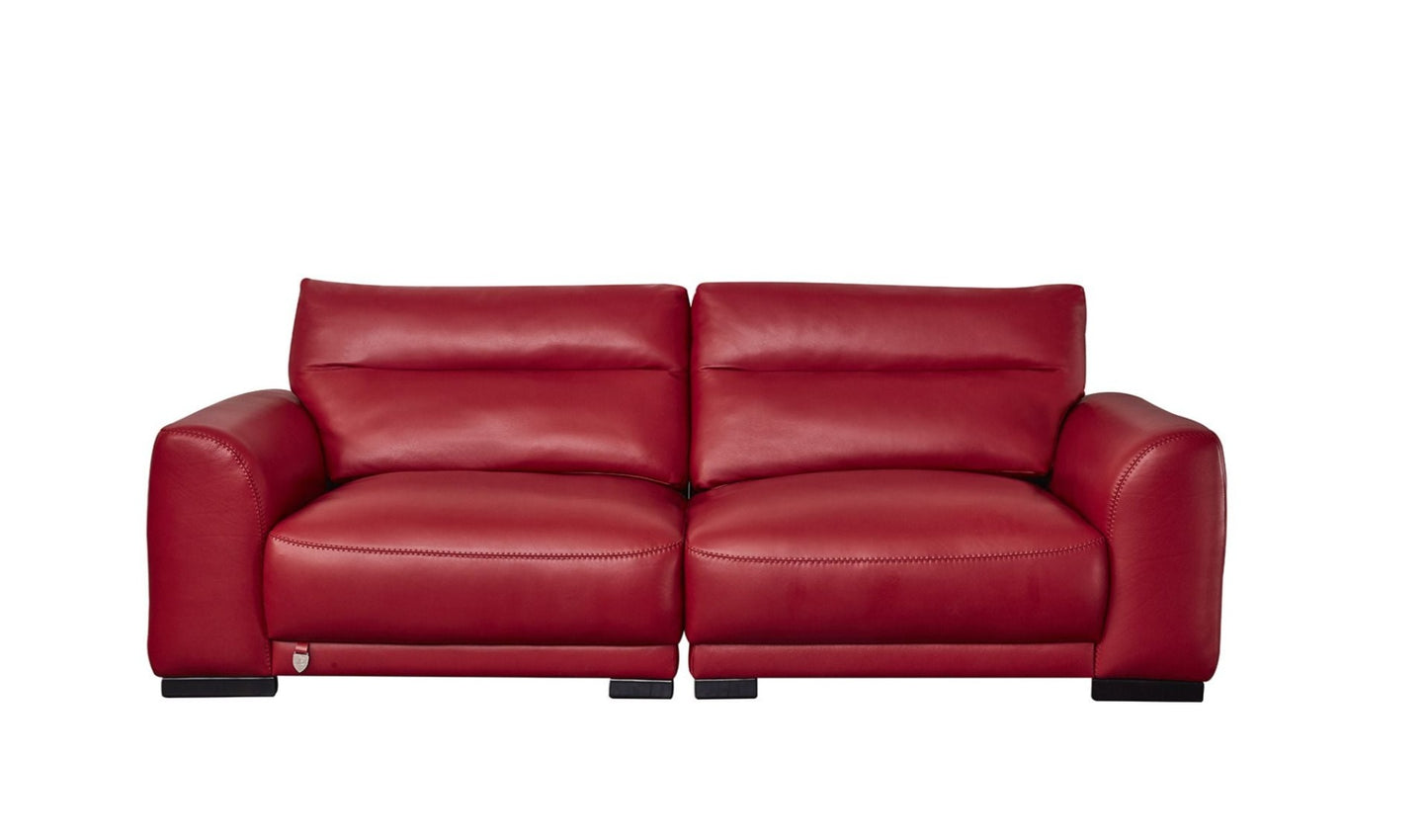 EK8012 Red Genuine Leather Sofa, Loveseat & Cabinet Table Set