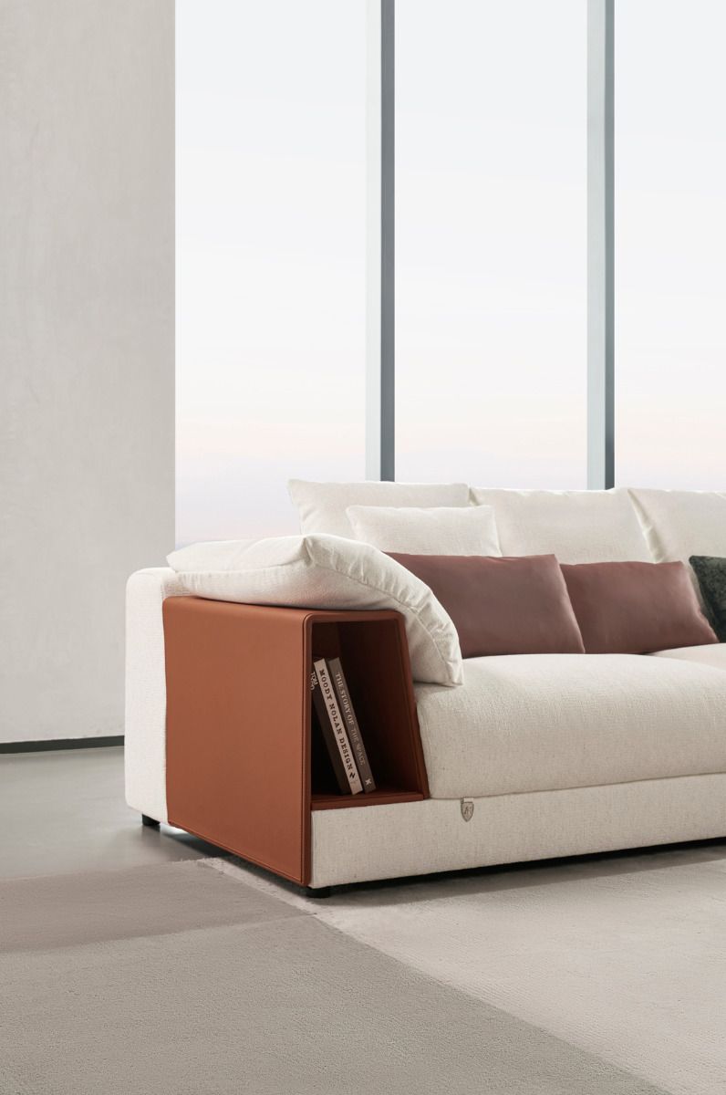 AE-L8013 White Fabric Sectional Sofa Set - Right Side Facing Chaise