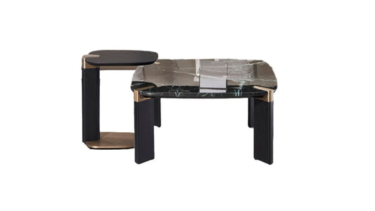 CT-J3133 Jade Green Faux Marble & Wood Coffee Table