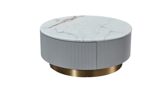 CT-Y301 Faux Marble & Wood Round Coffee Table