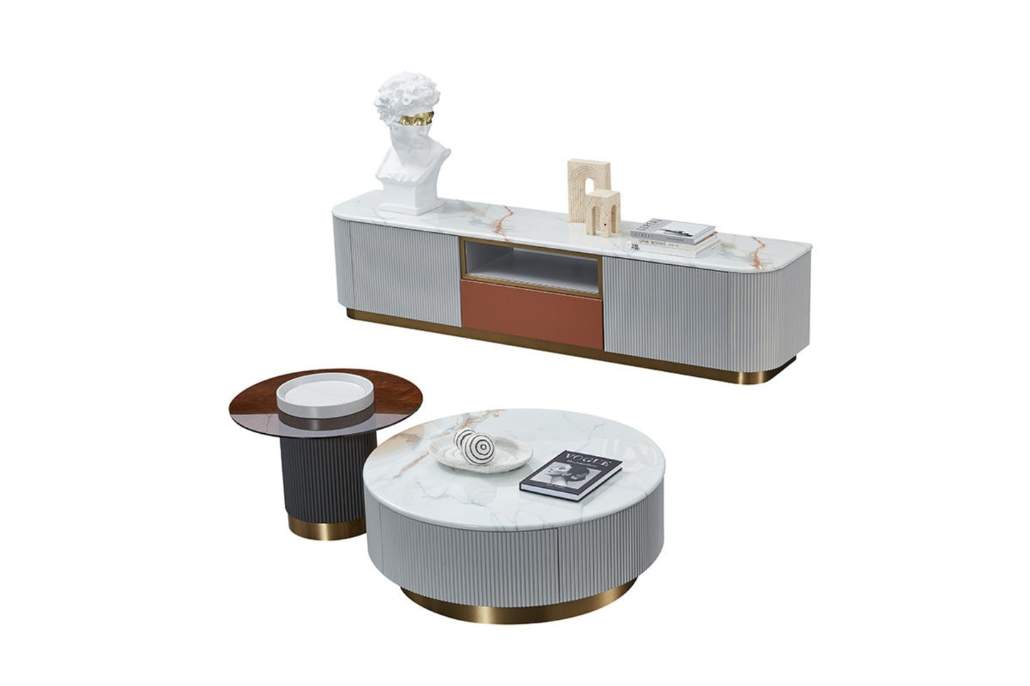 CT-Y301 Faux Marble & Wood Round Coffee Table