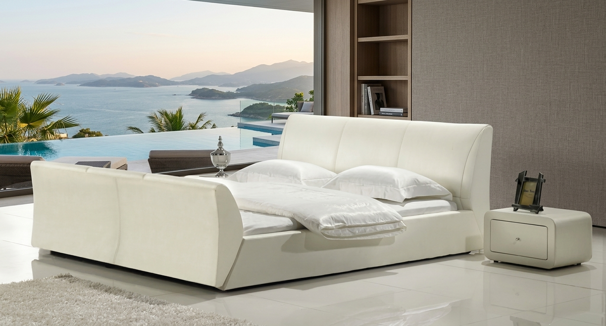 B8225 Leather California King Bed with 2 Nightstands