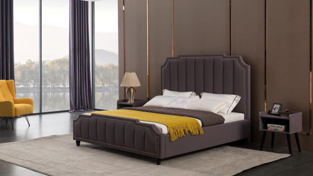 B-D072 Gray Purple Fabric Bed