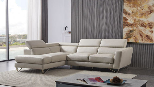 EK-L8010 Black Left Sitting Genuine Leather Sectional Sofa Set