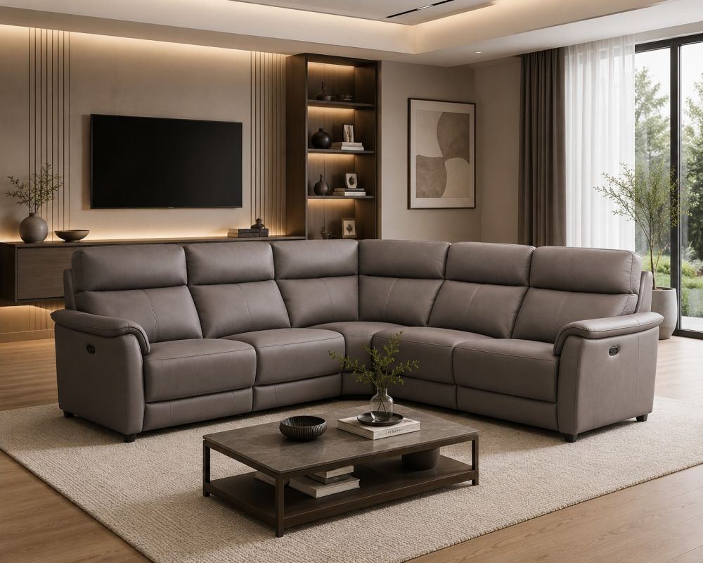 EK-LH185 Top-grain Cow Hide Electric Modular Recliner Sectional Sofa Collection