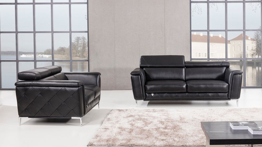 EK071 Italian Leather Sofa Set (Black, Gray)