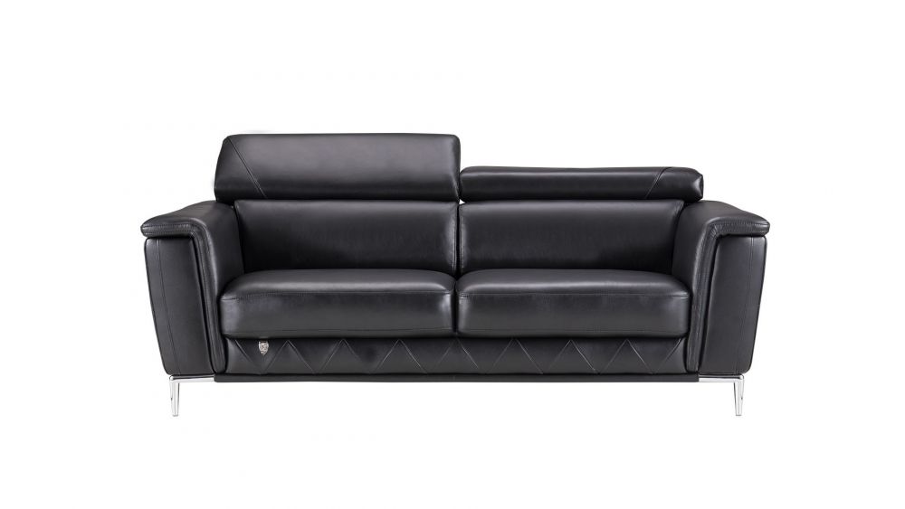 EK071 Italian Leather Sofa Set (Black, Gray)
