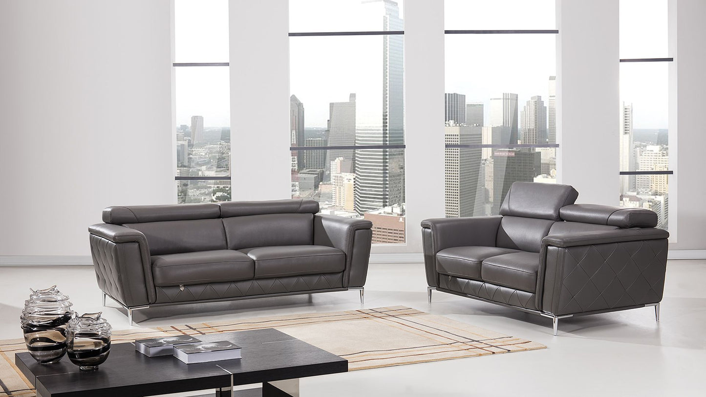 EK071 Italian Leather Sofa Set (Black, Gray)
