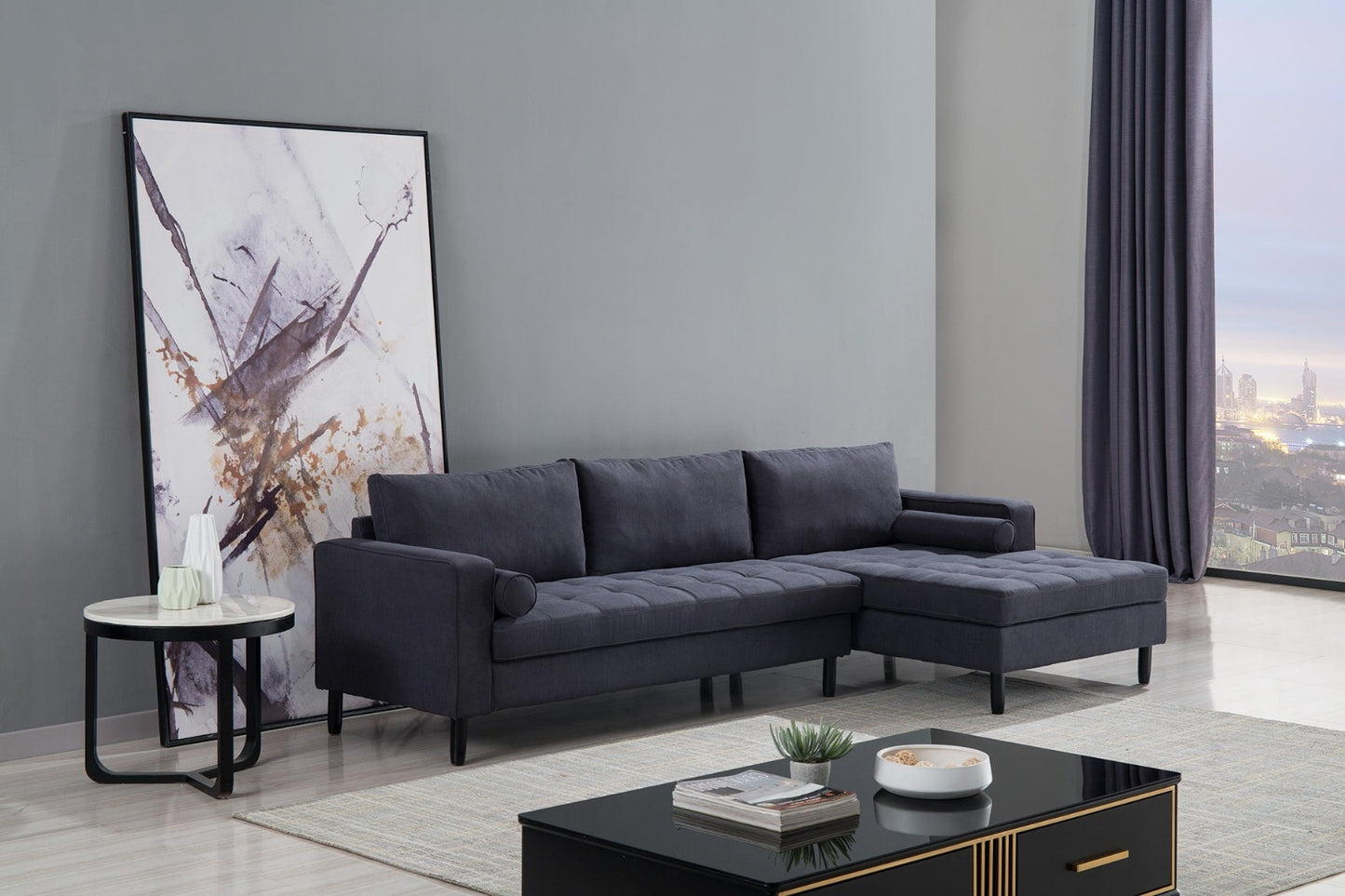 AE-LD826 Dark Gray Velvet Sectional Sofa Set