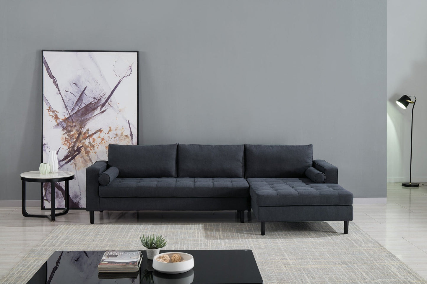 AE-LD826 Dark Gray Velvet Sectional Sofa Set