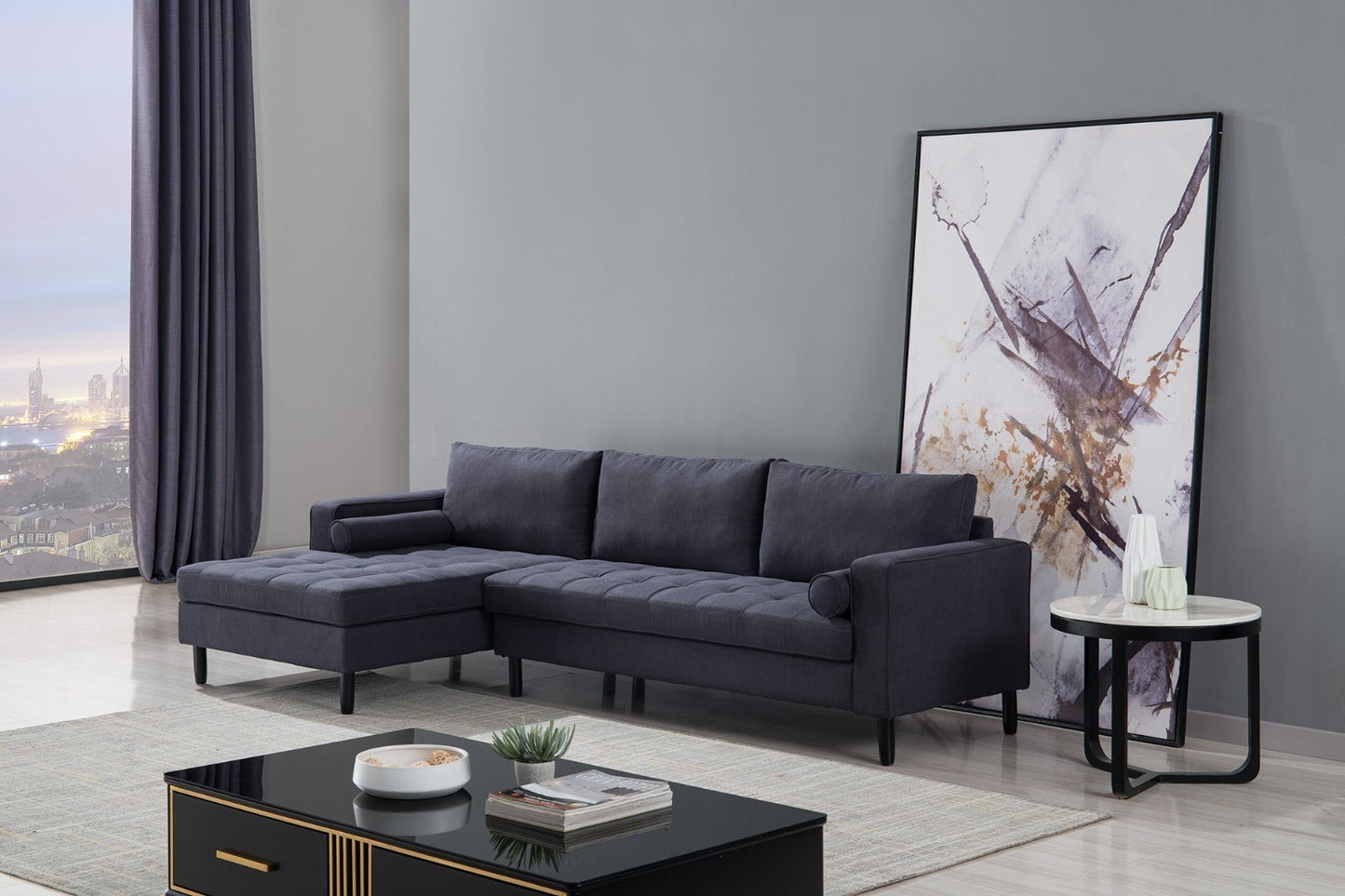 AE-LD826 Dark Gray Velvet Sectional Sofa Set