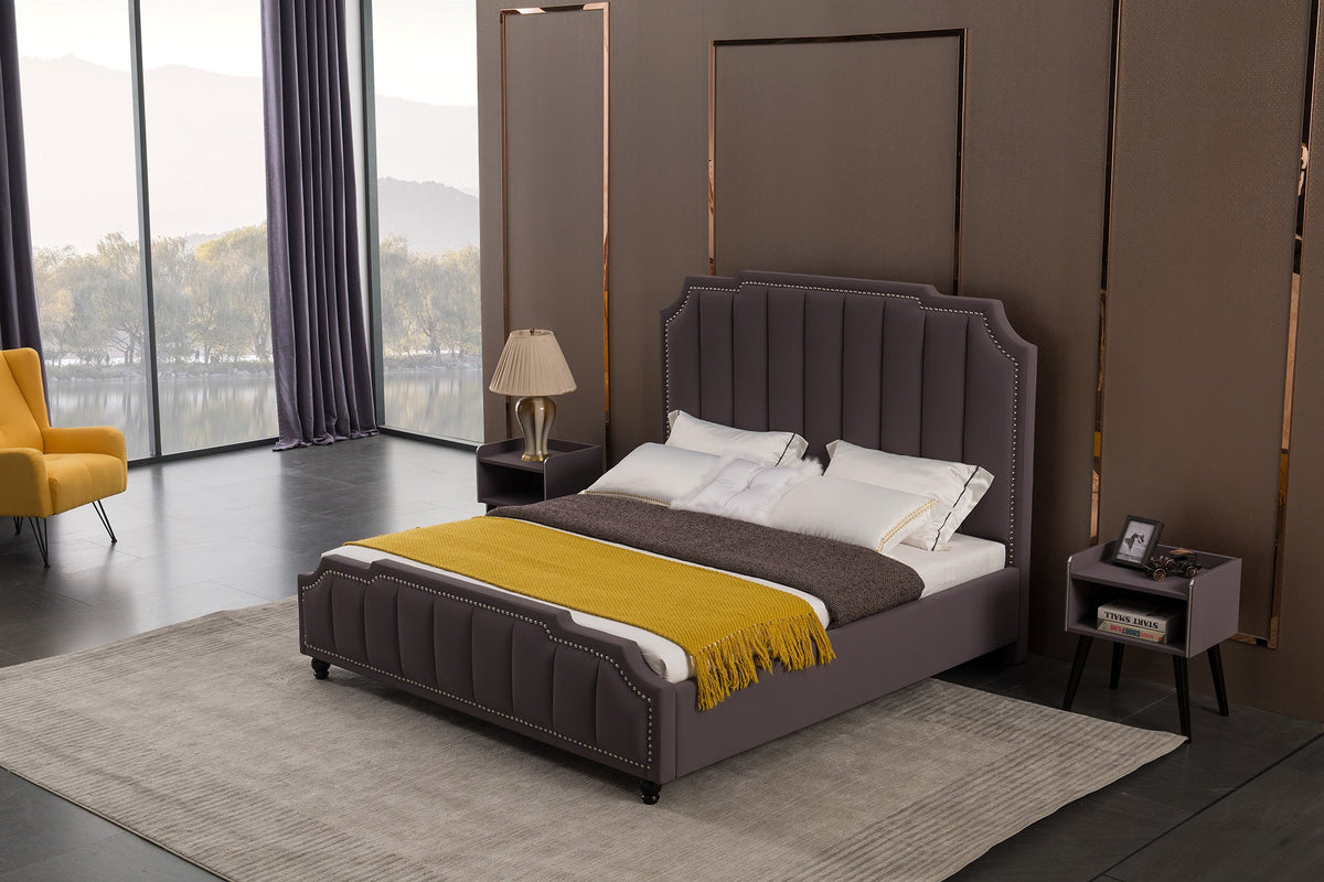B-D072 Gray Purple Fabric Bed