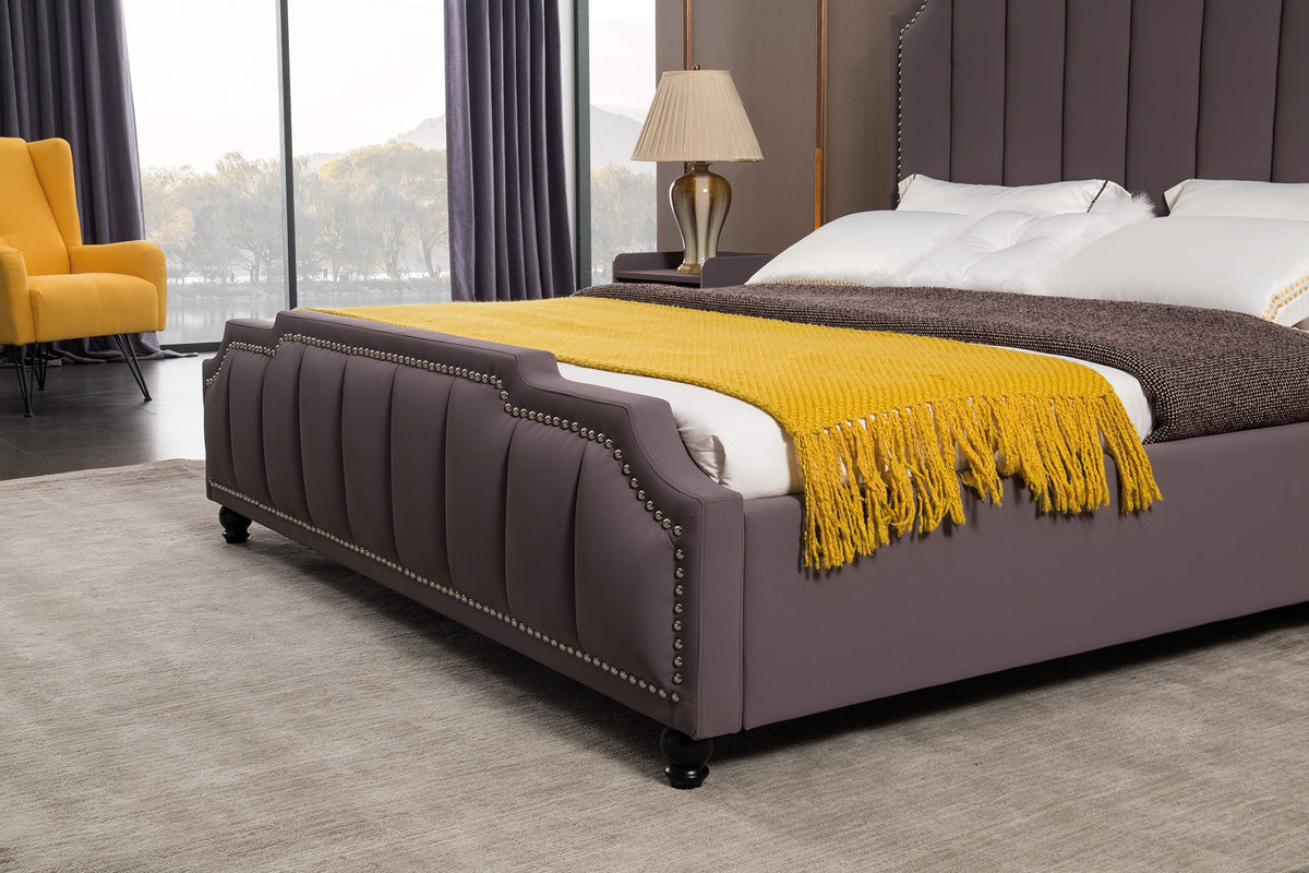 B-D072 Gray Purple Fabric Bed
