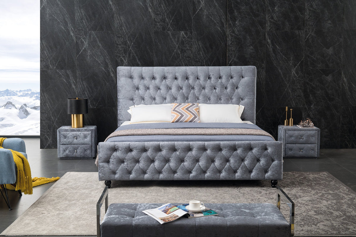 B-D073 Gray Fabric Bed