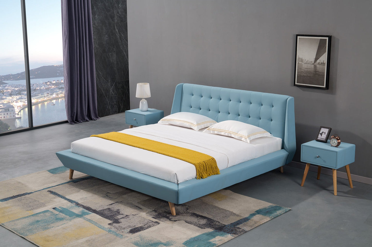 B-D076 Blue Fabric-Bed