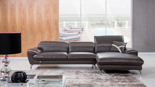 EK-L040 Taupe Italian Leather Sectional Sofa Set - Left Sitting