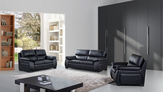 EK041 Black Italian Leather Sofa Set