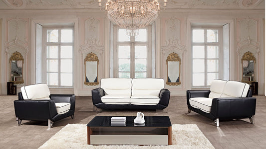 EK026 Black and White Italian Leather Sofa Set
